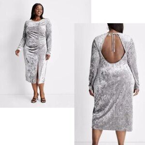 Future Collective x Kahlana Barfield Brown - Silver Velvet Bodycon Midi Dress XS